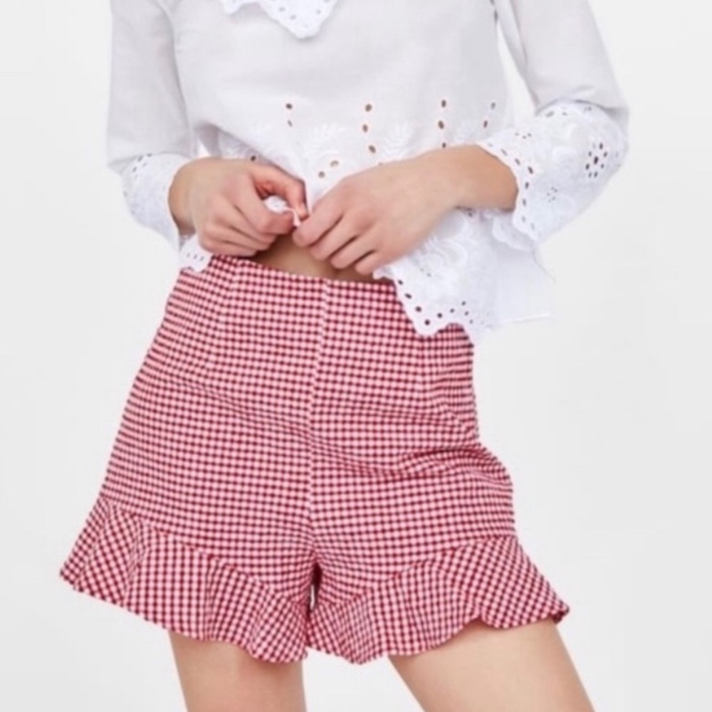 Zara Gingham Ruffle Shorts
